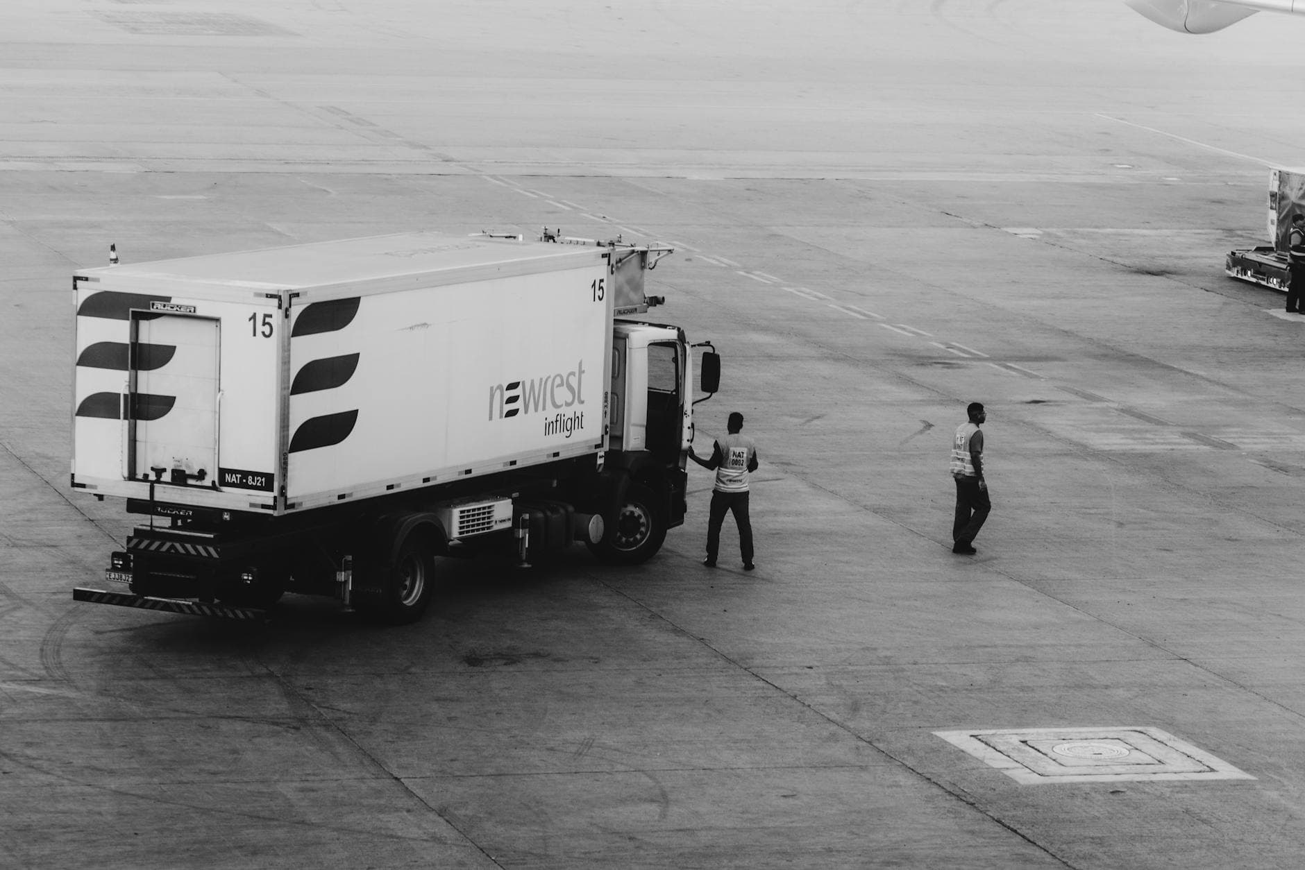 Equipment delivery truck arriving at the dock
